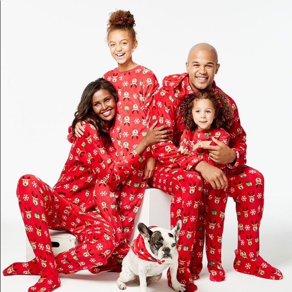 3 Piece Matching Family Adult & Dog Christmas Fleece Pajamas: Women’s XS Men’s L
